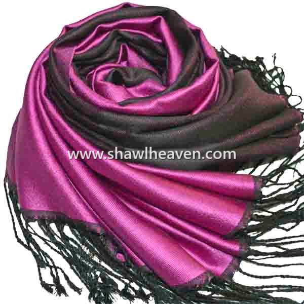 Dark Magenta/Black shiny fashion silk stole